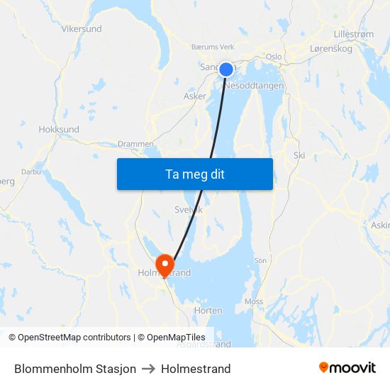 Blommenholm Stasjon to Holmestrand map