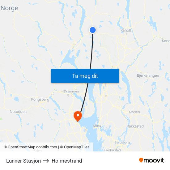 Lunner Stasjon to Holmestrand map