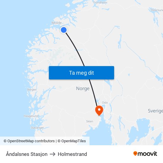 Åndalsnes Stasjon to Holmestrand map