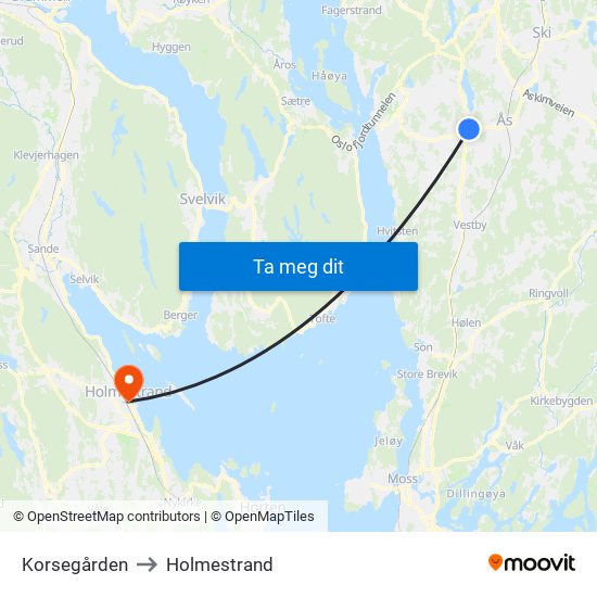 Korsegården to Holmestrand map
