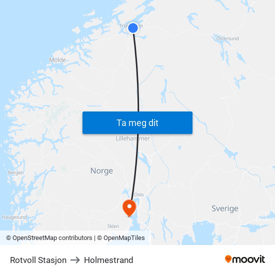 Rotvoll Stasjon to Holmestrand map