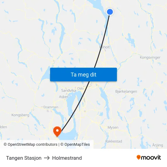 Tangen Stasjon to Holmestrand map