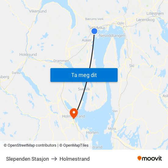 Slependen Stasjon to Holmestrand map