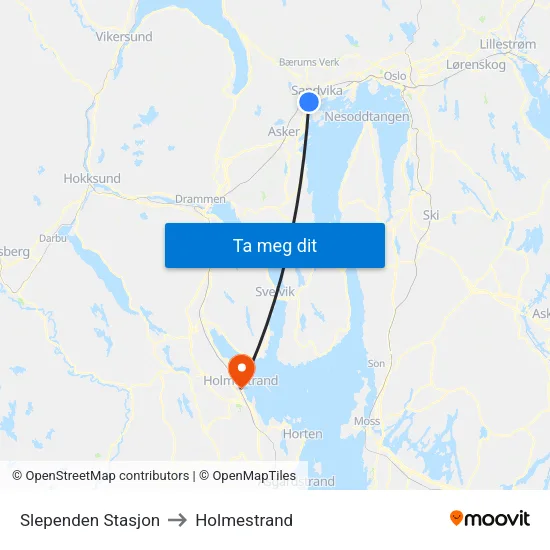 Slependen Stasjon to Holmestrand map
