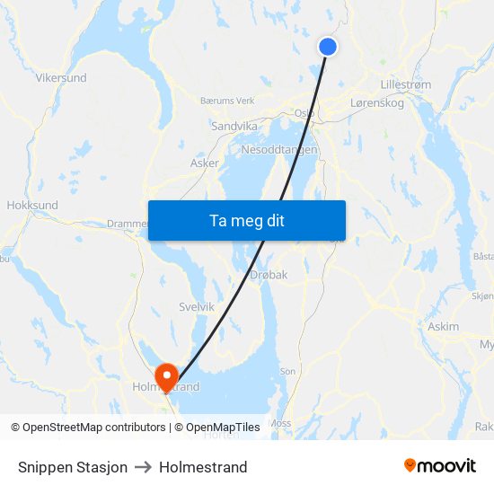 Snippen Stasjon to Holmestrand map