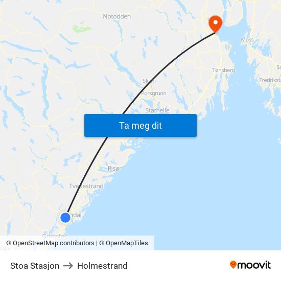 Stoa Stasjon to Holmestrand map