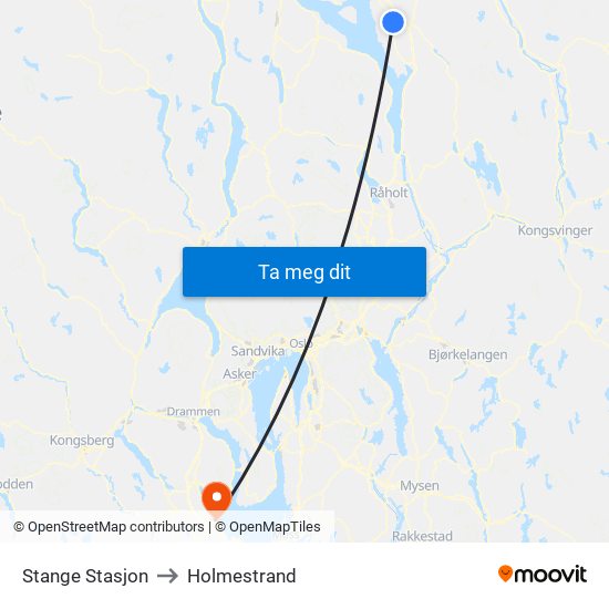 Stange Stasjon to Holmestrand map