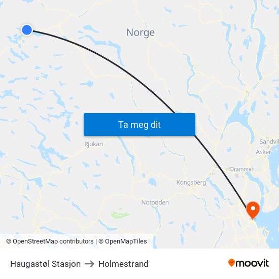 Haugastøl Stasjon to Holmestrand map