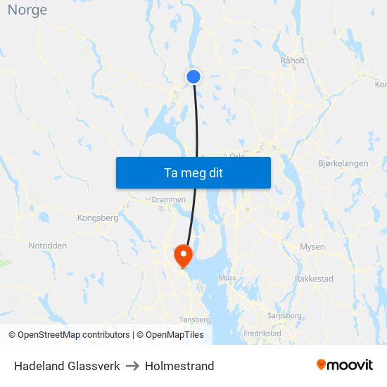 Hadeland Glassverk to Holmestrand map