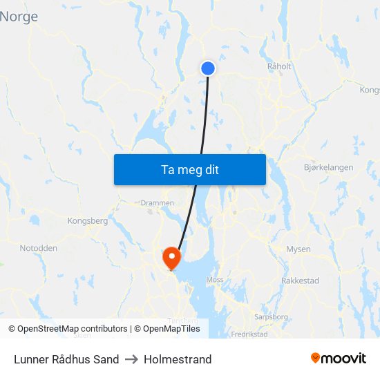 Lunner Rådhus Sand to Holmestrand map