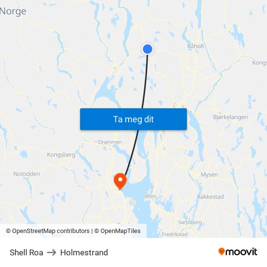 Shell Roa to Holmestrand map