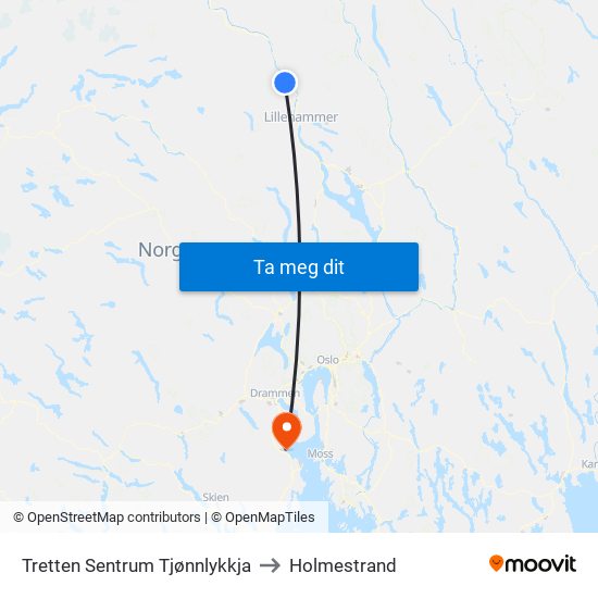 Tretten Sentrum Tjønnlykkja to Holmestrand map