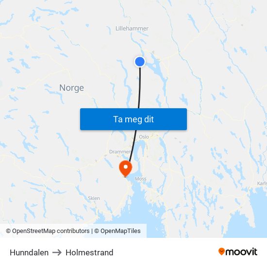 Hunndalen to Holmestrand map