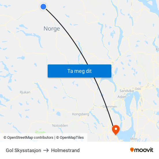 Gol Skysstasjon to Holmestrand map