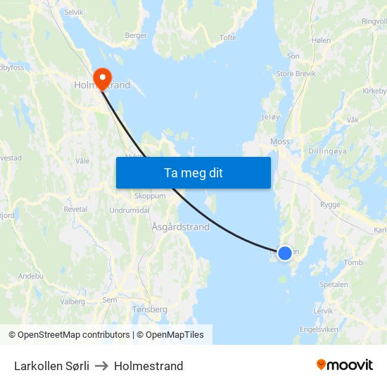 Larkollen Sørli to Holmestrand map