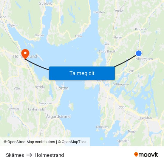 Skårnes to Holmestrand map