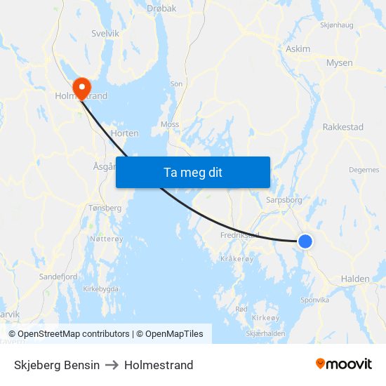 Skjeberg Bensin to Holmestrand map