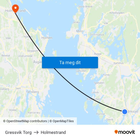 Gressvik Torg to Holmestrand map