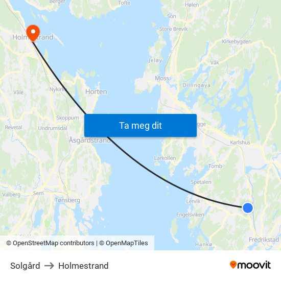 Solgård to Holmestrand map