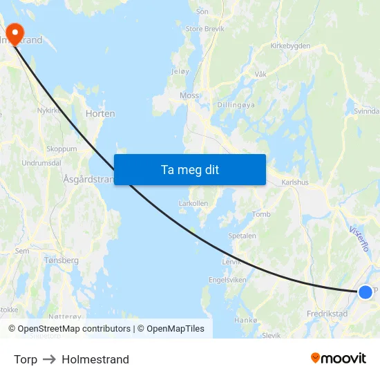 Torp to Holmestrand map