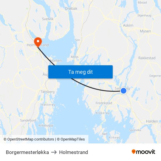 Borgermesterløkka to Holmestrand map