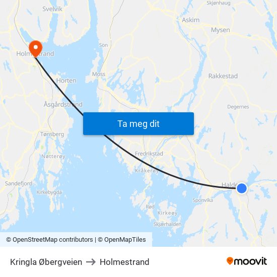 Kringla Øbergveien to Holmestrand map