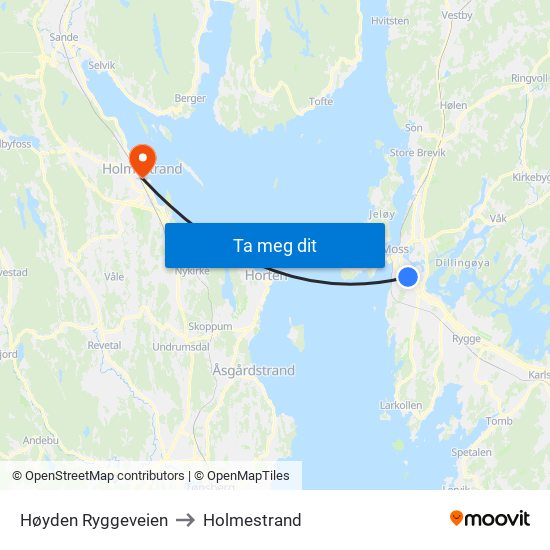 Høyden Ryggeveien to Holmestrand map