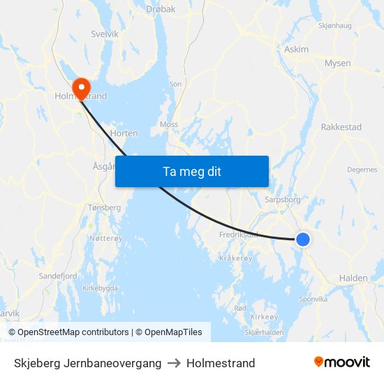 Skjeberg Jernbaneovergang to Holmestrand map