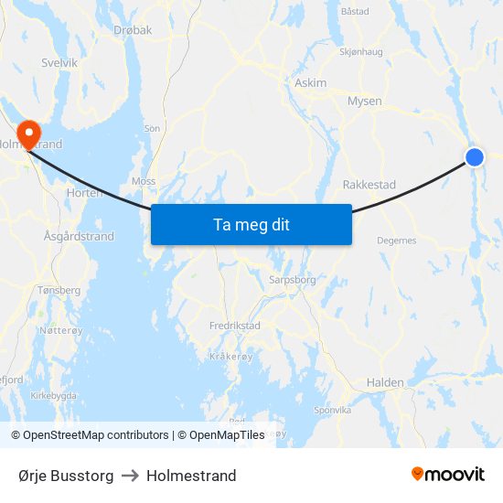 Ørje Busstorg to Holmestrand map