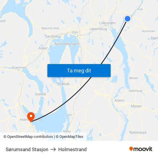 Sørumsand Stasjon to Holmestrand map