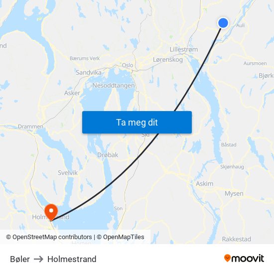 Bøler to Holmestrand map