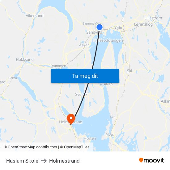 Haslum Skole to Holmestrand map