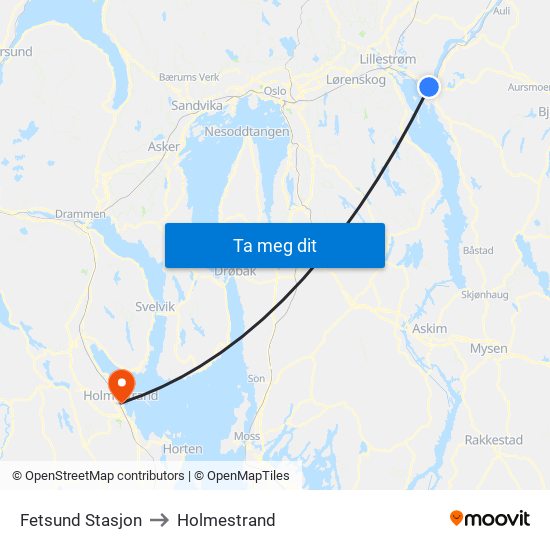 Fetsund Stasjon to Holmestrand map