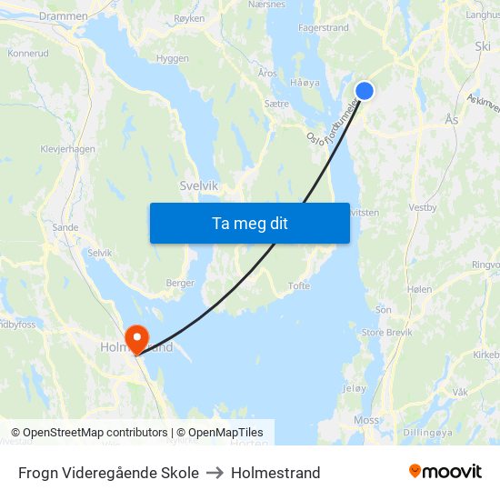 Frogn Videregående Skole to Holmestrand map