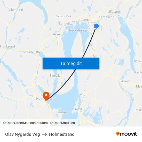 Olav Nygards Veg to Holmestrand map