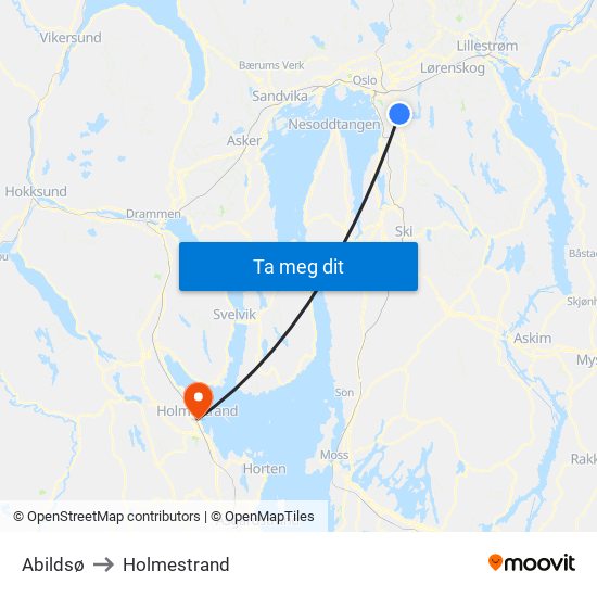 Abildsø to Holmestrand map