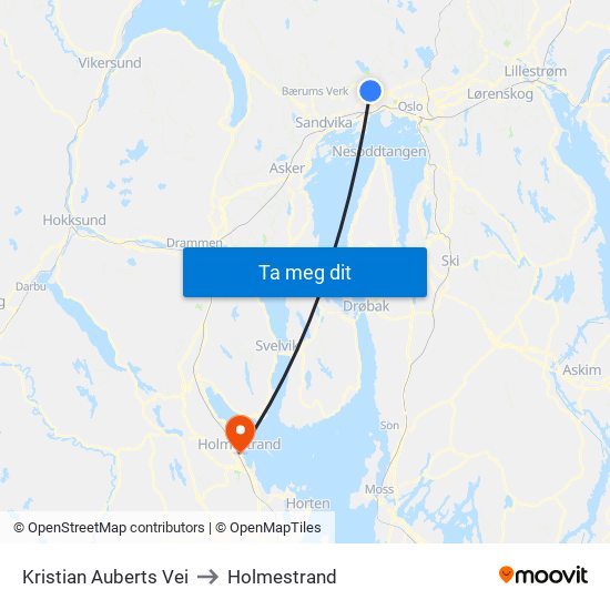 Kristian Auberts Vei to Holmestrand map