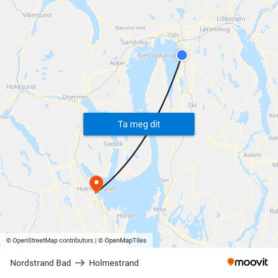 Nordstrand Bad to Holmestrand map