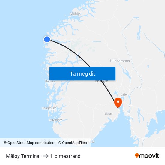 Måløy Terminal to Holmestrand map