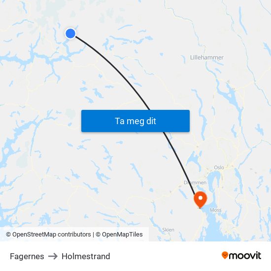 Fagernes to Holmestrand map