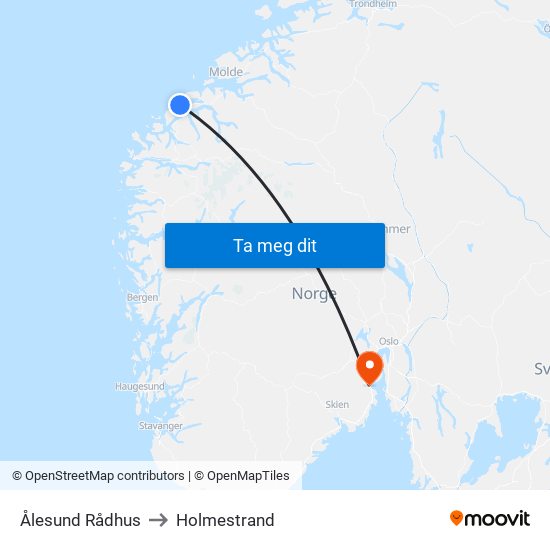 Ålesund Rådhus to Holmestrand map