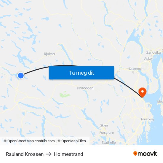Rauland Krossen to Holmestrand map