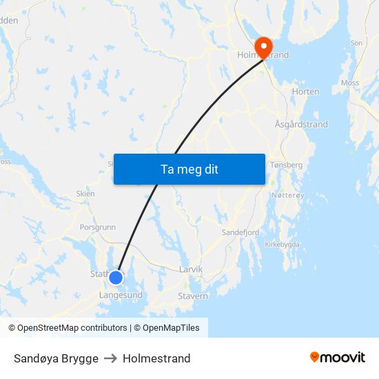 Sandøya Brygge to Holmestrand map