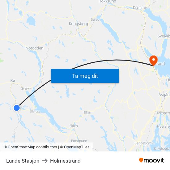 Lunde Stasjon to Holmestrand map