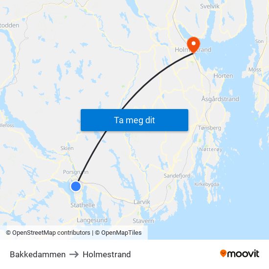 Bakkedammen to Holmestrand map