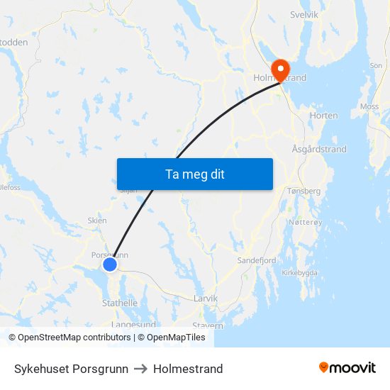 Sykehuset Porsgrunn to Holmestrand map