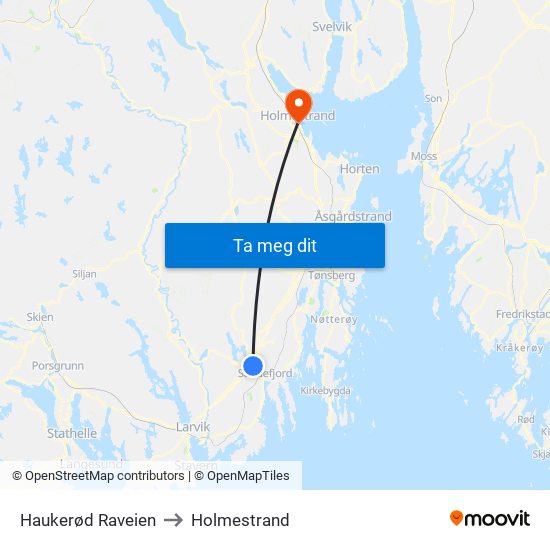 Haukerød Raveien to Holmestrand map