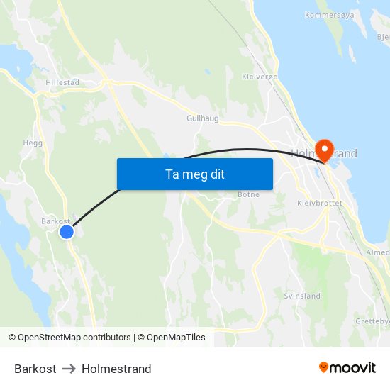 Barkost to Holmestrand map