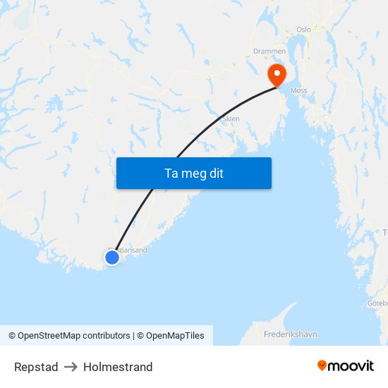 Repstad to Holmestrand map