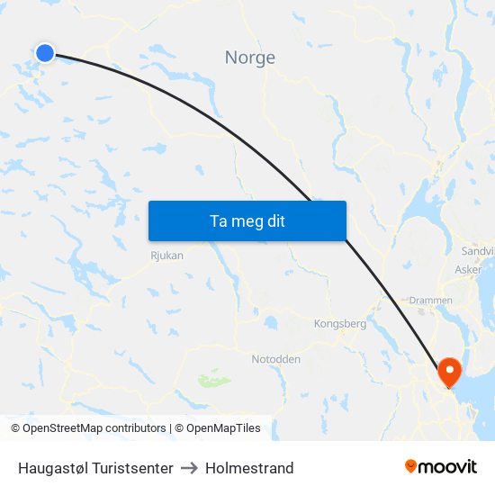 Haugastøl Turistsenter to Holmestrand map